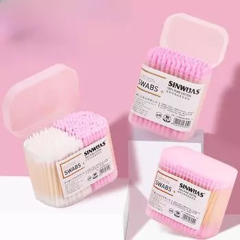200 шт. розовых ватных палочек со спиральной головкой, ватных палочек для чистки ушей, гигиенических палочек для снятия макияжа для ежедневного ухода и очистки