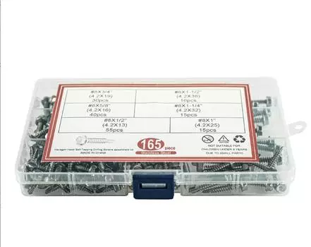 200 шт. самонарезающих сверлильных винтов Хуа с шестигранной головкой и внешним сверлом, набор с хвостовиком для сверления, M4.8, самосверлящие винты с хвостовиком типа ласточкин хвост , коробка 165pcs