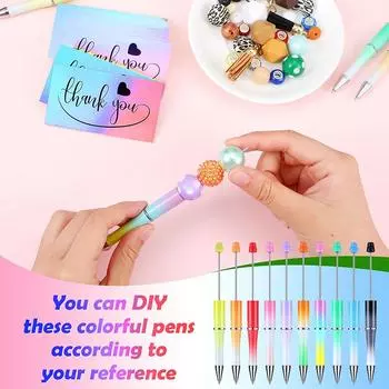200 шт. шариковая ручка с градиентным цветом и бусинами, черная ручка с бусинами, пластиковая ручка для письма с бусинами, школьные канцелярские принадлежности 10 Colors Mixed чёрный