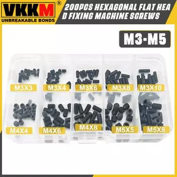 200 шт. шестигранных винтов с плоской головкой для риса, набор крепежных винтов с плоской головкой