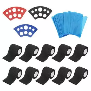 200 шт. синих чехлов для машинки для татуировки с 10 шт. липких лент, 3 шт. эластичных подставок для стаканчиков с чернилами чёрный