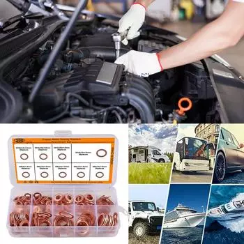 200 шт. сплошных чистых медных шайб M5 M6 M8 M10 M12 M14, заглушки для поддона картера, масляные уплотнения, уплотнительные кольца, прокладки, медные шайбы, набор гаек и болтов CHINA