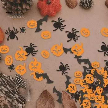 200 шт., украшение для вечеринки в честь Хэллоуина, конфетти, тыква, кошка, ведьма, летучая мышь, паучья сетка, звезда, реквизит для Хэллоуина, сделай сам, декор для стола, стены, двери, окна 200pcs