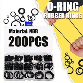 200 шт., уплотнительные кольца, резиновые прокладки, комплект уплотнительных колец, нитриловая резина, уплотнительные кольца высокого давления, NBR, уплотнительная резинка, комплект уплотнительных резиновых колец 200PCS Rubber Rings + Box