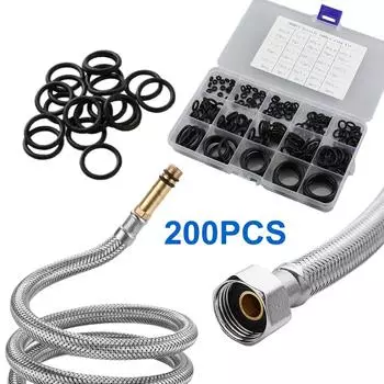 200 шт. уплотнительных резиновых лент из нитрила, маслостойкие шайбы, комбинированный набор, герметичные водонепроницаемые уплотнительные эластичные ленты, набор резиновых колец чёрный