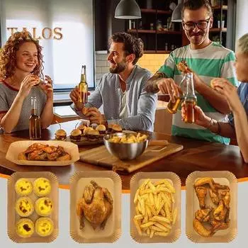 200 шт. вставок для фритюрницы Ninja, пергаментная бумага, одноразовые пищевые прямоугольные принадлежности для выпечки, жарки, сервировки A