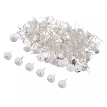 200 штук пустые серьги с фурнитурой для шпилек и плоской подушечкой, серебро 6 мм 10mm серебряный