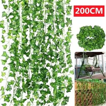 200 см пластиковая гирлянда из листьев плюща, искусственное зеленое растение, виноградная лоза, украшение для дома и сада 01