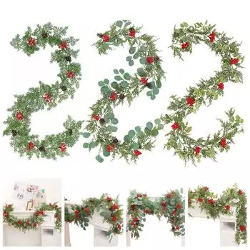 200 см Рождественская сосна ротанговая шишка эвкалипт искусственные листья кипариса гирлянда праздничные принадлежности ремесло имитация красных ягод