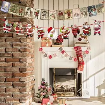 200 СМ Рождественский Баннер Бумага Санта Лось Дерево Многоразовый Праздник Крытый Открытый Рождественский Настенный Флаг Бантинг Гирлянда Украшения Подвеска Фестиваль Подарок B