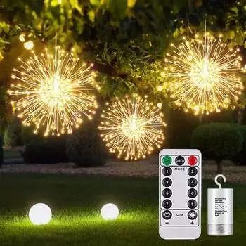 200 светодиодных гирлянд Starburst, рождественский фейерверк, водонепроницаемый медный провод, подвесной светильник Starburst для украшения сада на террасе 40Branch 120LEDS теплый белый