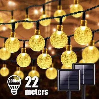 200 светодиодов, гирлянда, солнечная гирлянда, уличный сад, свадебная вечеринка, декоративная лампа IP65, водонепроницаемая, 22 м, рождественская гирлянда 5M 20LEDs 2Mode