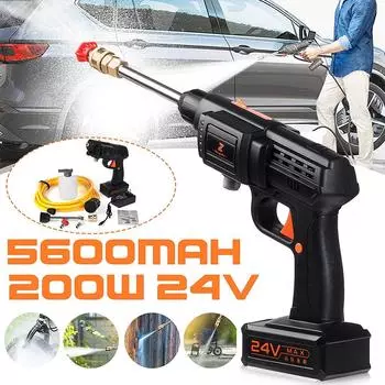 200 Вт 24 В Беспроводной пистолет для мойки автомобилей высокого давления Ручной автоматический распылитель Мощная автомойка Садовая водоструйная батарея 5600 мАч Батарея