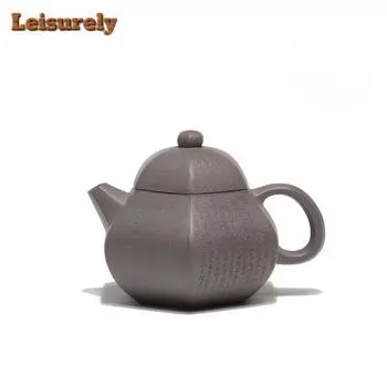 200ml Yixing Purple Clay Teapots Handmade Hexagonal Wendan Pot Raw Ore Coarse Sand Cyan Section Mud Tea Brewing Kettle Zisha Tea