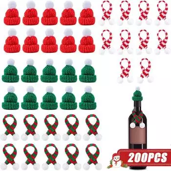 200PCS Christmas Beanie Scarf Red and Green Christmas Dress Up Pendant Finger Hairball Decoration Hat Scarf Christmas Decoration 1Bag-10PCS зелёный