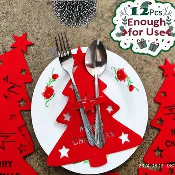 200PCS Christmas Cutlery Decoration Bag Elk Christmas Tree Pocket Knife and Fork Cutlery Bag Restaurant Cutlery Decoration 4PCS
