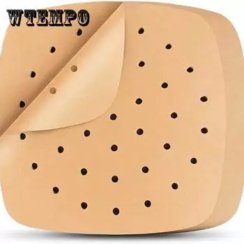 200pcs Square Air Fryer Вкладыши, 9,0-дюймовые перфорированные пергаментные бумажные листы для выпечки, пергаментная бумага для воздушной фритюрницы и бамбуковая паровая корзина 20*20cm дубильная кора