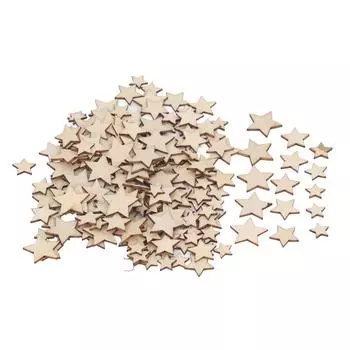 200 шт., необработанные деревянные вырезы в виде звезд, 10/12/15/20 мм, поделки, пустые деревянные детали, украшения в виде звезд для