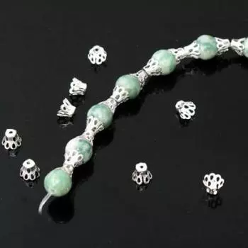 200шт Посеребренные металлические колпачки для бусин в форме короны 6х5мм