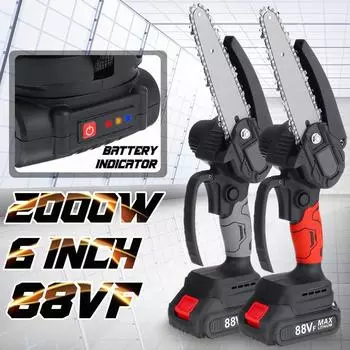 200W 6 Inch Mini Electric Chain Saw with Battery Indicator EU Plug Rechargeable Woodworking Tool Without Battery