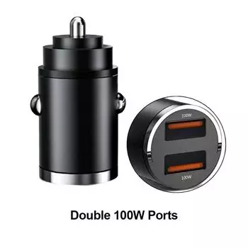 200w Mini Car Charger Lighter Fast Charging 100w Pd Usb Type C Dual Ports Invisible Metal Charger For Xiaomi Samsung Huawei
