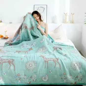 200x230 см хлопково-марлевое одеяло, чехол для дивана, милое одеяло королевского размера с оленями, офисный сон, тонкое одеяло, декор в стиле бохо, мягкое покрывало синий
