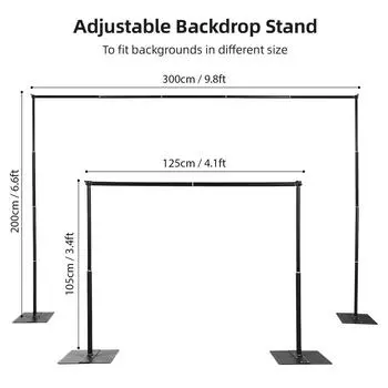 200x300 см/6,6x9,8 футов Студийная фотосъемка Фоновая система поддержки Прочный металлический свадебный фон чёрный