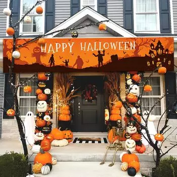 200x40 см Счастливый баннер на Хэллоуин Кровавая летучая мышь Тыква Призрак Печать вечеринка Фон Подвесной баннер Хэллоуин Украшения на открытом воздухе 2024
