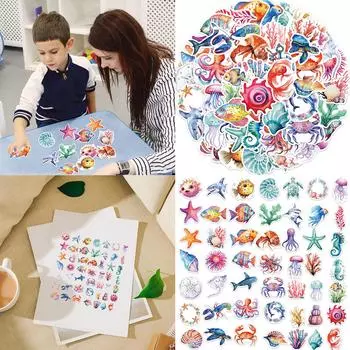 200x/набор наклеек с морскими животными, водонепроницаемые наклейки, наклейки на бутылки с водой, настенные наклейки с морскими животными для украшений скейтбордов