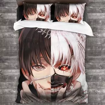2014 Tokyo Ghoul Bedding Set Single Twin Full Queen King Size Bed Set Teenager Bedroom Duvetcover Sets 3D Print Anime Men/women EU single(135x200cm)