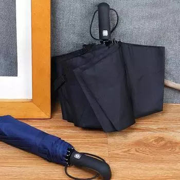 2017 Большие Прочные Модные Ветрозащитные Мужские Мягкие Складные Компактные Полностью Автоматические Зонты От Дождя Высокого Качества Эпонж синий