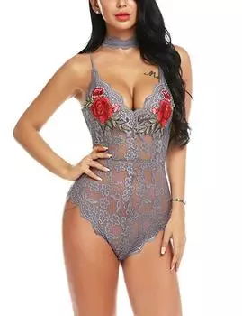 2018 одежда женская сексуальная сексуальное нижнее белье кружево перспектива вышитый комбинезон комплект S
