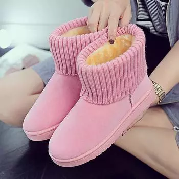 2018 winter new flat-bottomed wool snow boots women s cotton shoes comfortable short tube velvet pregnant women s non-slip shoes 36 чёрный