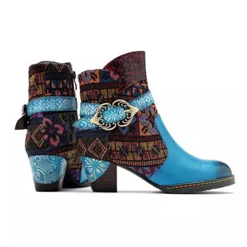 2019 Американский деревенский стиль ретро повседневная мода сшивание контрастных цветов модные женские сапоги 36 синий