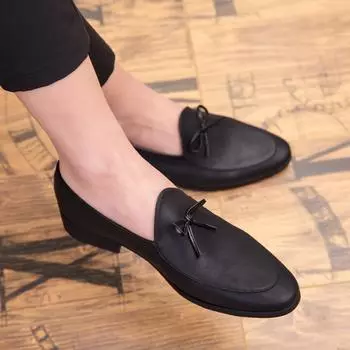 2019 Fashion Men s Loafers shoes Slip-On Leather Men Fringe Decoration tassel Leather Shoes Men Flats tassel shoes men L5 7 чёрный