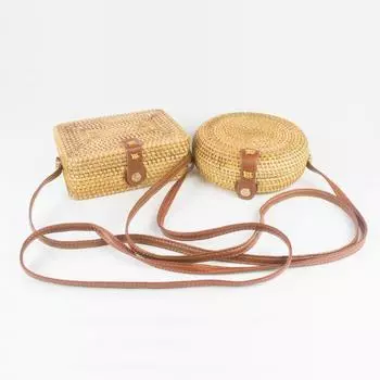 2019 модная круглая соломенная сумка из ротанга, сумка на плечо, маленькие пляжные сумки, женские летние полые сумки-мессенджер ручной работы, сумки через плечо 18*7cm хаки