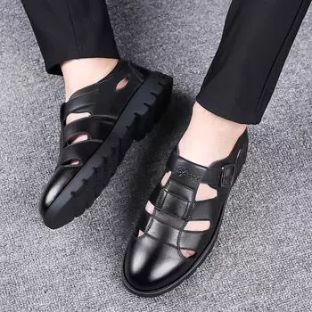 2019 мужские сандалии из натуральной кожи сандалии мужские повседневные мужские кожаные сандалии для мужчин пляжная обувь римская обувь большие размеры 38-47 6 чёрный