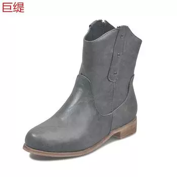 2019 new spot winter wish European and American flat-bottomed large-size side zipper locomotive boots medium boots women s leather boots 35