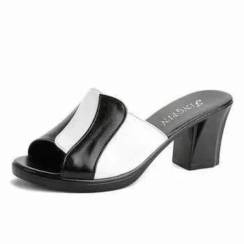 2019 Newest Arrival Square Heels Shoes 5.5cm Fashion Party Flowers Summer Sandals Cow Leather Women Shoes Hollow Coarse Sandals 4 красный