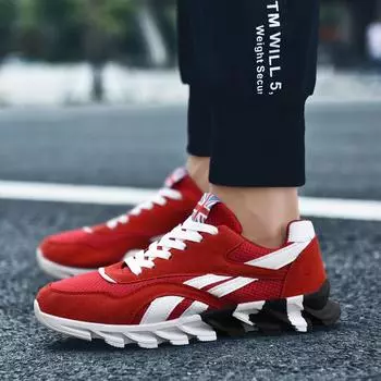 2019 осень весна и осень повседневная обувь мужской спортивный стиль модный тренд кроссовки удобные дышащие сетчатые мужские туфли 39 красный