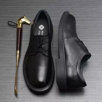 2019 Tide One-Pedal Мужские повседневные туфли на платформе Мужские британские черные мягкие кожаные туфли 38 чёрный