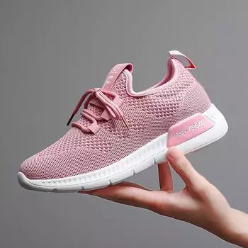 2019 Весна и Осень Летающие Плетение Женские Туфли Корейская Версия Универсальные Шнуровка Повседневные Туфли Легкие Сетчатые Дышащие Кроссовки 35