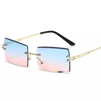 2020 Алмазная огранка Модные солнцезащитные очки с квадратной оправой Очки с кристальной текстурой Солнцезащитные очки без оправы розовый/синий