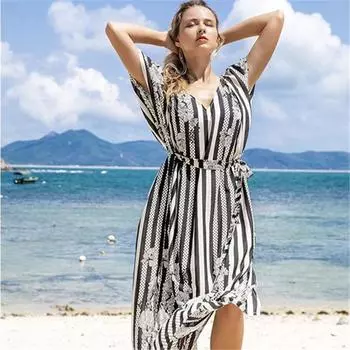 2020 богемное длинное пляжное платье, пляжные накидки для женщин, купальный костюм, пляжный кафтан One Size серый