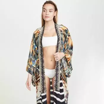 2020 длинное пляжное платье из полиэстера с принтом, пляжная накидка, туники для пляжа, саронг, пляжное бикини, накидка One Size легкие хаки