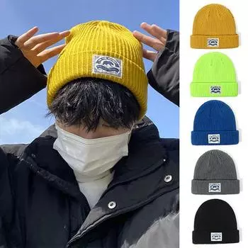 2020 г. Вязаная шапка с буквами конфетного цвета для мужчин и женщин, зима-осень, теплая шапка-бини, корейская хип-хоп-унисекс, шерстяные шапки, тюбетейка