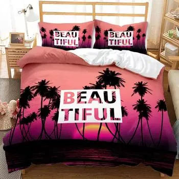 2020 Hawaiian Style Beach Three Piece Quilt Sheet 3D Digital AU Single 140 * 210cm Two piece set (90g)