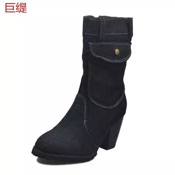 2020 Juti Amazon independent station wish Europe and the United States foreign trade large size high heel denim medium tube women s boots 35