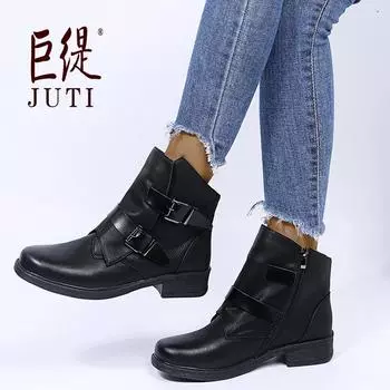 2020 Juti autumn and winter new women s boots wish Amazon independent station retro side zipper large size women s leather boots 35