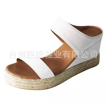 2020 Juti spot 2025 spring and summer foreign trade large size wish independent station heel hemp rope women flat sandals 35